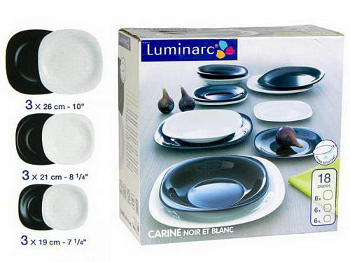 Столовый набор 18 предметов КАРИН черно-белый Luminarc N1489 Карин белый